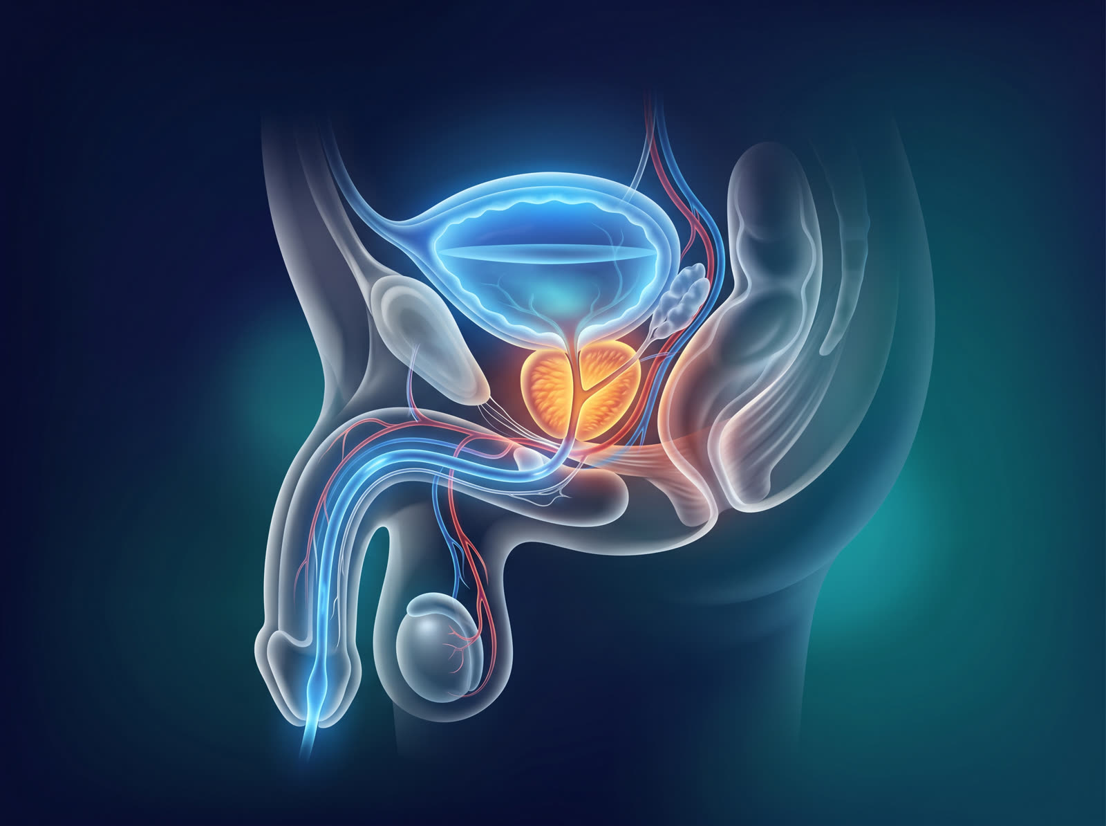 Prostat anatomisi ve pelvik sinirler — robotik cerrahi illüstrasyonu